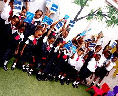 kids with book outdoor